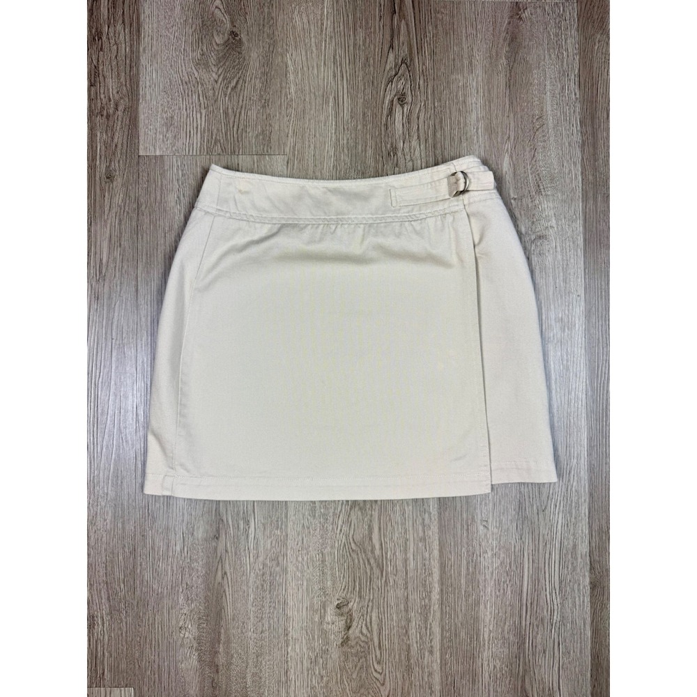 Vintage Esprit Y2K 100% Cotton Wrap Skirt Mini Khaki Beige Preppy‎ Size 3/4 S